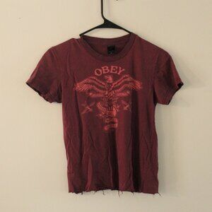Y2K Obey Maroon Baby Tee Size Medium